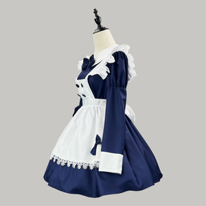 Alice Anime Maid Dress Navy Blue Long Sleeve With Bowknot For Cosplay Role Play - Product Image 3