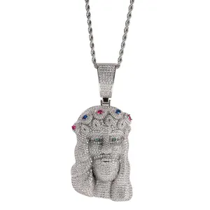 Fashion Big Hook Christ Jesus Pendant Necklace Full Iced Out Cubic Zircon Charms Nightclubs Men's Jewelry