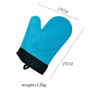 Silicone <b>Oven</b> Mitt Heat Resistant <b>Blue</b> 27cm Cotton Lining Thickened <b>Gloves</b> For Kitchen Use - Product Image 2