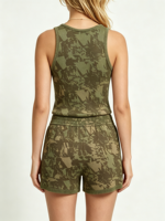 Tank Top Wanita Motif Camo Ukuran Besar Streetwear dengan Pinggang Elastis Atasan Tanpa Lengan Wanita