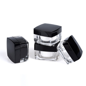 empty cosmetic packaging plastic jar 5g 10g 15g 30g 50g black white square shape double wall acrylic cream jar