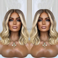 Pelucas de Cabello Humano Rubio Ceniza Degradado, Pelucas de Encaje con Cabello Virgen 100% Alineado con la Cutícula, Pelucas Cortas con Frente de Encaje sin Pegamento para Mujer
