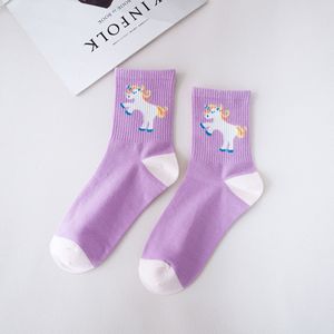 2022 Color púrpura sombra lindo unicornio calcetines Arco Iris caballo tripulación 100% calcetines de algodón - Product Image 3