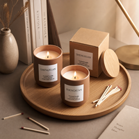 Bougie parfumée de luxe en verre ambré résistant à la chaleur, réutilisable, pour la décoration intérieure, cadeaux, faite à la main, personnalisable, marque privée, petite série