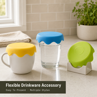 Couvre-aliments en silicone personnalisés à large ouverture avec trou pour paille, anti-fuite, pour vaisselle