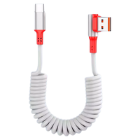 Câble de charge rapide rétractable à ressort coudé de 1,5 m Type-C/USB-A en TPE/TPU compatible PD100W pour iPhone/Voiture/Maison/Batterie externe