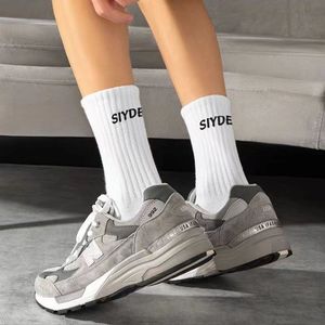 Siydearsi Antibacterial Socks Mid-Calf Cotton Black White Unisex Daily Casual Sport Style Letter Print - Product Image 3