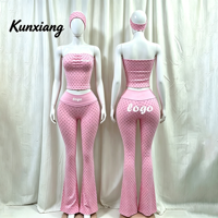 Ensemble d'été 2 pièces pour femme avec logo personnalisé, haut bustier à pois et pantalon évasé taille haute, en Spandex/Coton respirant