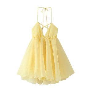 Plage dos nu court gonflé fronde Robe femmes Sexy à lacets sans manches a-ligne robes 2025 été dame vacances bord de mer solide Robe - Product Image 6