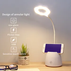 מחקר קריאת עט מחזיק שולחן Led אור מגע בקרת Dimmable USB סוללה מופעל מנורת שולחן עם טלפון בעל