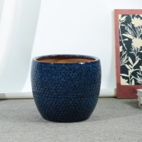 Pots d'art modernes bleus, grands pots à plantes en céramique et porcelaine émaillée avec trou de drainage, décoration pour la maison et le jardin