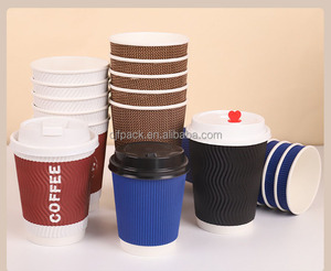 Vasos de Papel Desechables Personalizados con Tapa, Vasos de Doble Pared con Rayas para Té y Café Calientes - Product Image 5