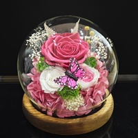 Ornement en verre en forme de dôme avec rose éternelle du Yunnan, fleur préservée sphérique, cadeau pour la Saint-Valentin, la fête des mères, un mariage, 1000g
