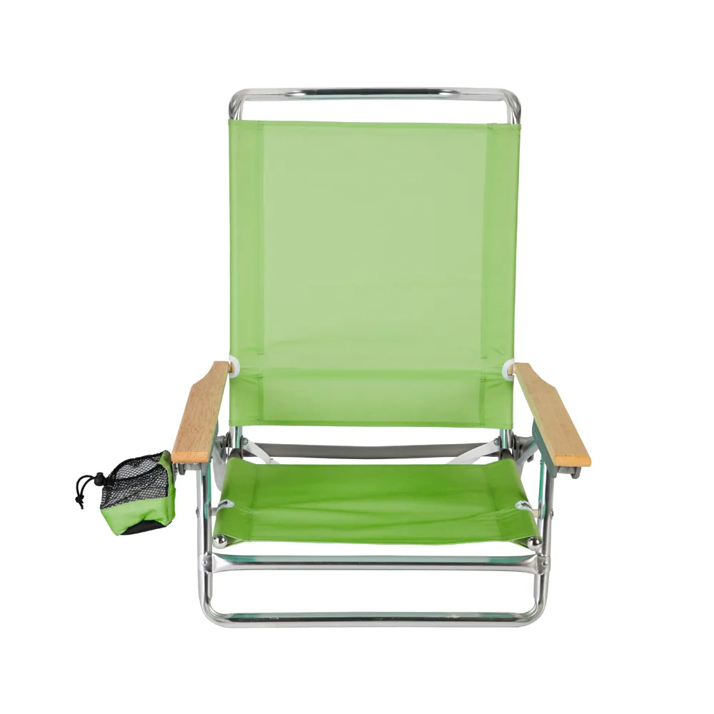 Kolay katlanır ahşap koltuk katlanabilir taşınabilir özel düz plaj sandalyesi yastık ile havlu bar açık