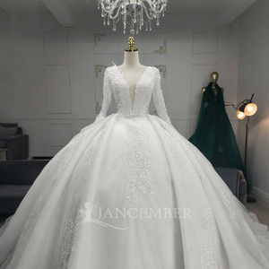 Jancember ANY40 Royal Ivory Deep V-cuello Puffy vestido de baile para mujer vestidos de novia - Product Image 3