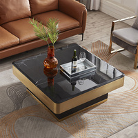 Table basse carrée de style moderne, plateau en marbre de luxe, bordure en métal doré, table basse pour villa, salon, hall d'accueil