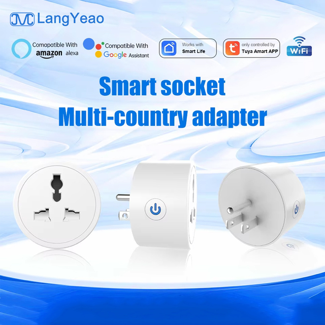 LangYeao 16A Smart WiFi Plug UK EU US India Universal Socket Adapter, Energy Monitoring Works with Tuya Alexa Google Home Timer