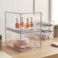 Boîte de rangement en plastique transparente multi-usages, empilable, pour fournitures de bureau et articles divers pour la maison