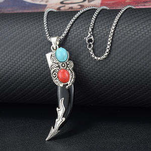 थोक विंटेज पंक फांग दांत गहने हार फैशन स्टेनलेस स्टील चेन भेड़िया दांत खोपड़ी पुरुषों के लिए - Product Image 3