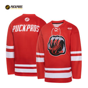 Puckoem OEM hizmeti fabrika Unisex profesyonel oyun buz hokeyi Jersey özelleştirilebilir ısı transferi LOGO ekibi uygulama üniforma - Product Image 3