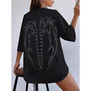 Camiseta Gráfica Extra Grande Personalizada para Mujer, Camiseta Larga de Algodón Jersey, Transpirable, Top de Verano con Estampado de Logotipo - Product Image 2