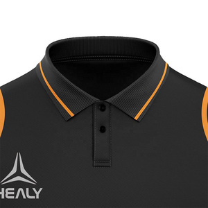Kaos Polo Golf Pria, Hitam dengan Lis Oranye, Bernapas dan Cepat Kering, Kaos Polo Lengan Pendek, Pakaian Olahraga Ringan. - Product Image 3