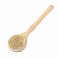 Brosse de bain à long manche en bois de lotus, poils de sanglier naturels, exfoliante pour le corps, utilisable à sec ou sous la douche, brosse de massage, logo personnalisé disponible