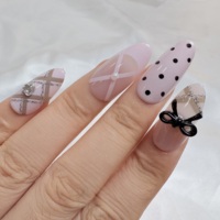 Faux Ongles à Presser Personnalisés en Gros, Étiquette Privée, Forme Amande, Rose Ballet, Nœud 3D, Cœur, Pois, Paillettes Brillantes
