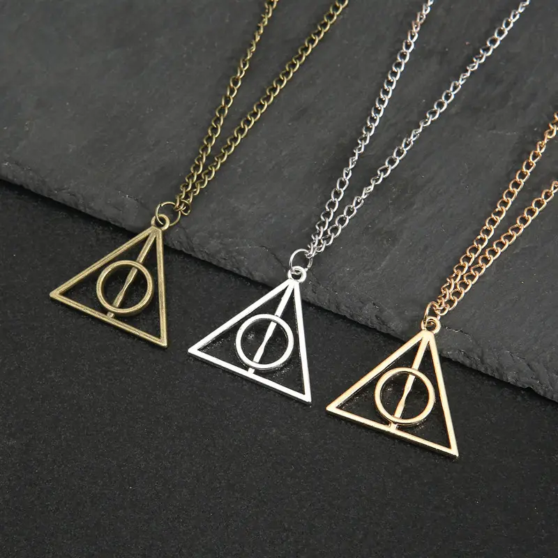 Deathly Hallows Triangle Rotatable Pendant Character Harry Movie Potter Jewelry Necklace