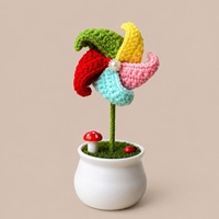 Petit moulin à vent en crochet fait main, plante en pot blanche, décoration de bureau, ornement de maison, fleur tricotée, cadeau artisanal