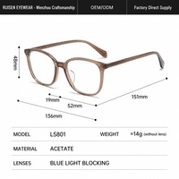 Monture de lunettes optiques unisexe ronde en acétate intégral, ultra légère, anti-lumière bleue, verres de prescription imprimés en PC, OEM/ODM
