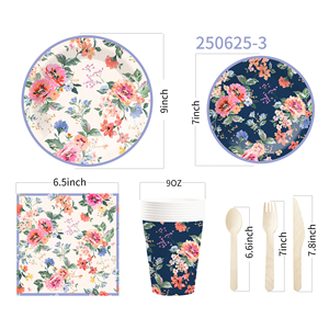 DAMAI - Juego de Vajilla Desechable de Papel con Diseño Floral Estilo Chino, Platos Redondos para Postre y Cena, Servilletas y Vasos, Artículos para Fiestas - Product Image 5