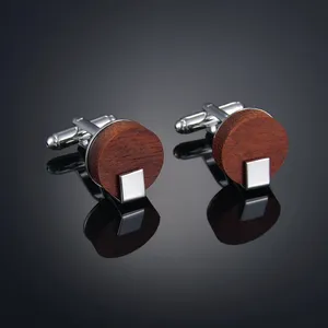 Custom Trendy Round&Square Wooden Cufflinks Cups Blank Shirt Wood Cuff links Cufflinks Pins Buckles Corsage for Mens