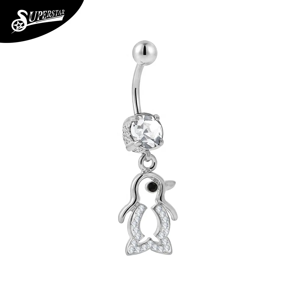 Gioiello per piercing all'ombelico personalizzato Superstar 316L in acciaio inossidabile filettato esternamente grazioso anello per ombelico stile pinguino