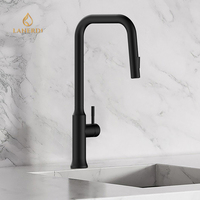 Robinet de cuisine moderne monocommande noir en acier inoxydable avec douchette extractible, certifié NSF, garantie 5 ans, eau froide/chaude, céramique