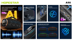 ลำโพงไร้สาย Hopestar A90 700W กำลังสูง ปี 2026 พร้อมไฟ RGB กันน้ำ พกพาสะดวก เสียงเบสหนักแน่น ระบบเสียง AI สำหรับงานปาร์ตี้ พร้อมไมโครโฟน - Product Image 6