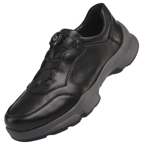 Men's Cow Leather Walking Shoes <b>Round</b> <b>Toe</b> Rubber Outsole Cushioned Low <b>Heel</b> Solid Color Mesh Lining Rotating Buckle Design - Product Image 4