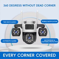 Caméra solaire extérieure 4G avec Wi-Fi, triple objectif, triple écran, vision nocturne couleur à 360 degrés et interphone