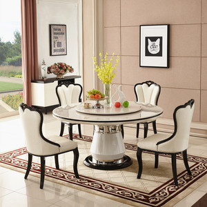 Vente Directe Usine : Ensemble <span class=keywords><strong>Table</strong></span> et Chaises de Salle à Manger Modernes en Marbre pour Salon, Appartement, Modèle Simple Rond pour Grande Villa - Product Image 1