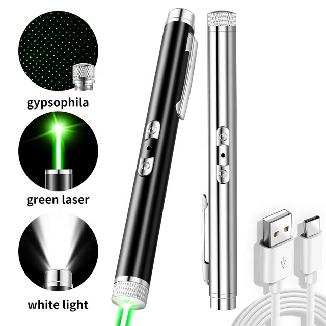 2-in-1 Stainless Steel Flashlight with Green Laser and Strong Illumination USB-C Flashlight for Working Home and Emergency