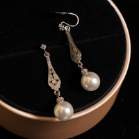 Boucles d'oreilles pendantes S925 en argent sterling plaqué argent avec perles d'eau douce et moissanite taille brillant, style dentelle française, tendance pour femme