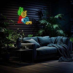 En stock: Letrero luminoso LED de neón con diseño de sombrero de vaquero y cactus, estilo western, para decoración de pared en sala de juegos, dormitorio, bar, o como regalo de cumpleaños, con cuerpo de lámpara de plástico - Product Image 4
