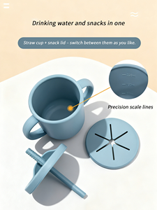 <span class=keywords><strong>Couverts</strong></span> pour enfants en silicone de qualité alimentaire et acier inoxydable 304, ensemble d'alimentation pour bébé, bavoir, cuillère, fourchette, bol, tasse avec ventouse - Product Image 4