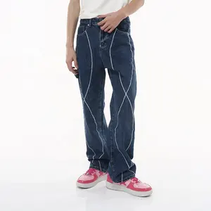 Custom Hoge Kwaliteit Y 2K Baggy Jeans Mannen Blauwe Jeans Met Streepjeans Streetwear Jeans Heren