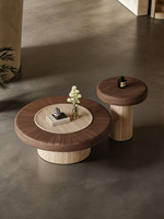 Ensemble de tables basses gigognes en bois massif, plateau bicolore, base en piédestal ajourée, style Mid-Century, écologique, facile à nettoyer