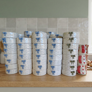 Ceramic <b>Mugs</b> <b>Set</b> With Blue Bow And Polka Dot Design Dishwasher Safe For Home Use - Product Image 4