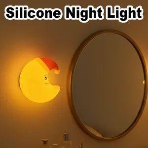 Lampe murale LED <span class=keywords><strong>rechargeable</strong></span> en silicone, veilleuse <span class=keywords><strong>lune</strong></span> pour bébé, intensité réglable, portable, mignonne, pour chambre d'enfant, décorative, à fixer - Product Image 1