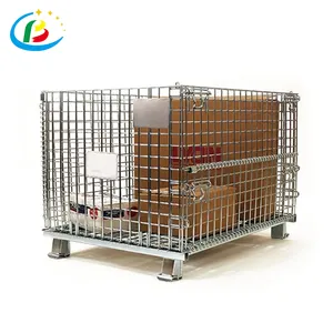 Industrial Foldable Steel Pallet Box Collapsible Wire Mesh Container Stackable Metal Storage Cage For Warehouse