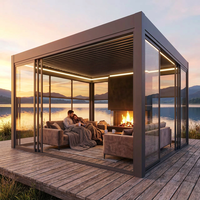 Pergola bioclimatique motorisée en aluminium avec toit à lames orientables résistantes à la pluie pour terrasse et balcon, écran inclus