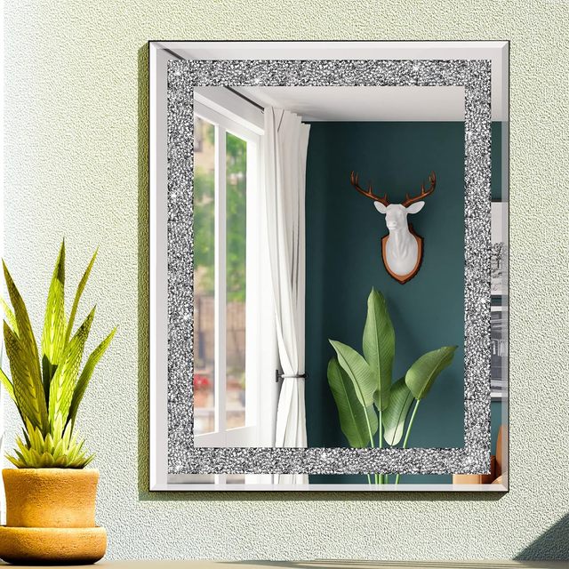 Rectangular Wall Mirror Crystal Crush Diamond Mirror Home Decor Mirror for Bathroom, Bedroom, Living Room and Hallway